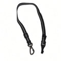 Black pet car tether with seat-belt tongue, bungee section and screw-lock hook