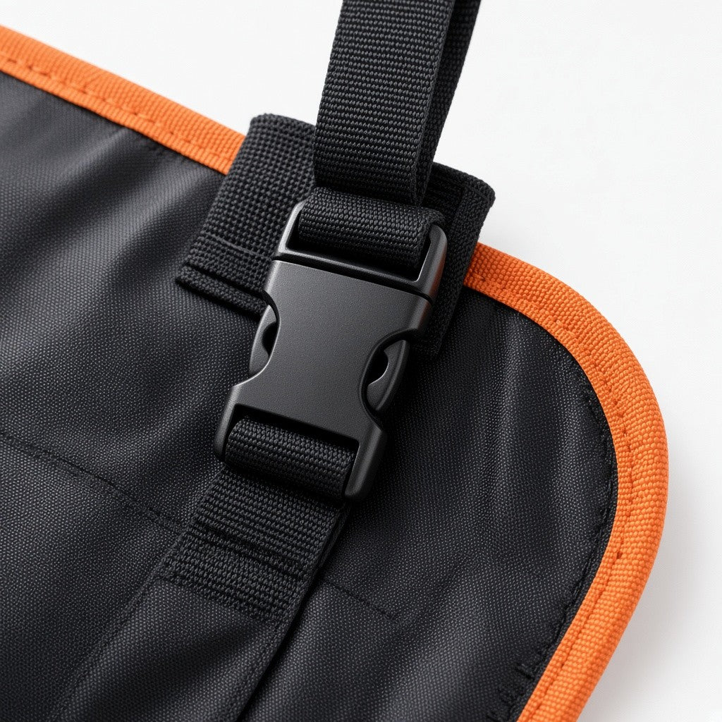 Headrest strap and buckle on the cargo liner