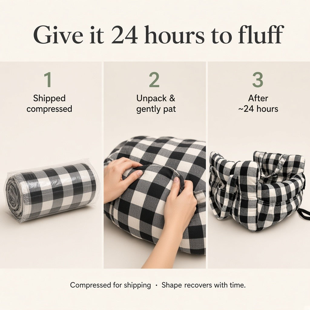 Shipped compressed, the bed regains its shape in about 24 hours