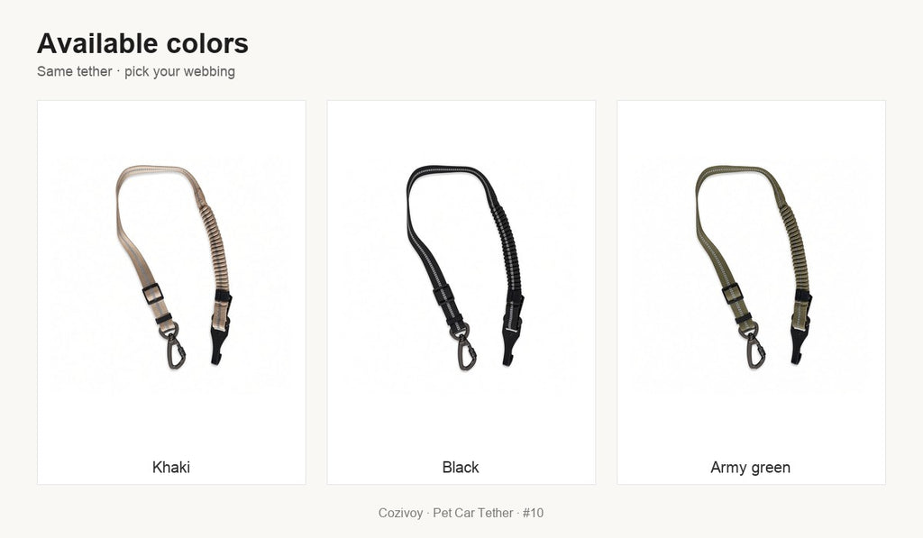 Khaki, black and olive tether colors