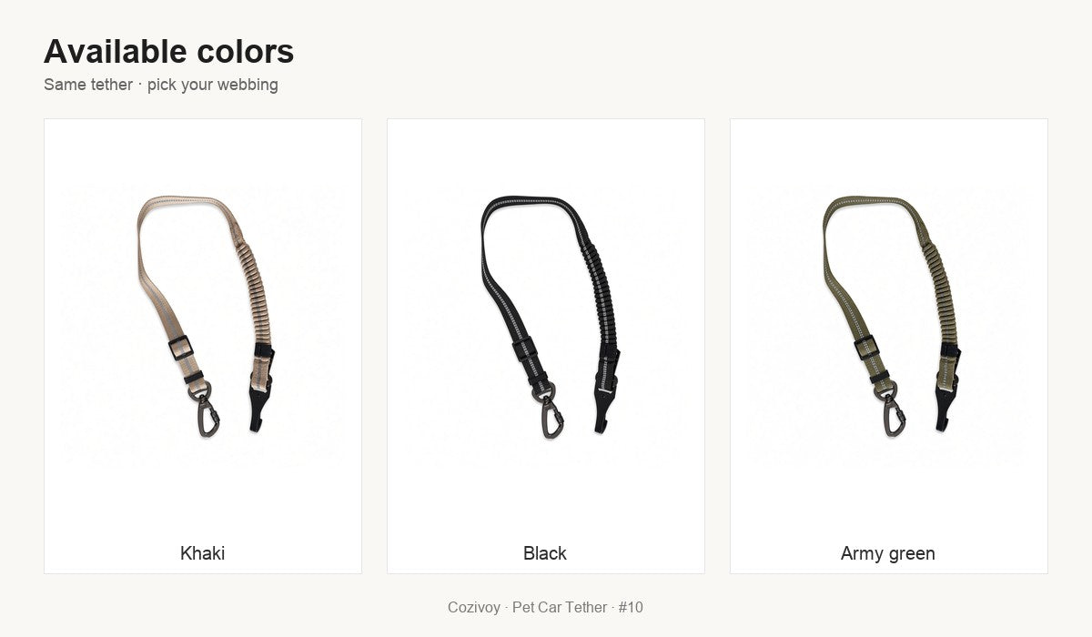 Khaki, black and olive tether colors