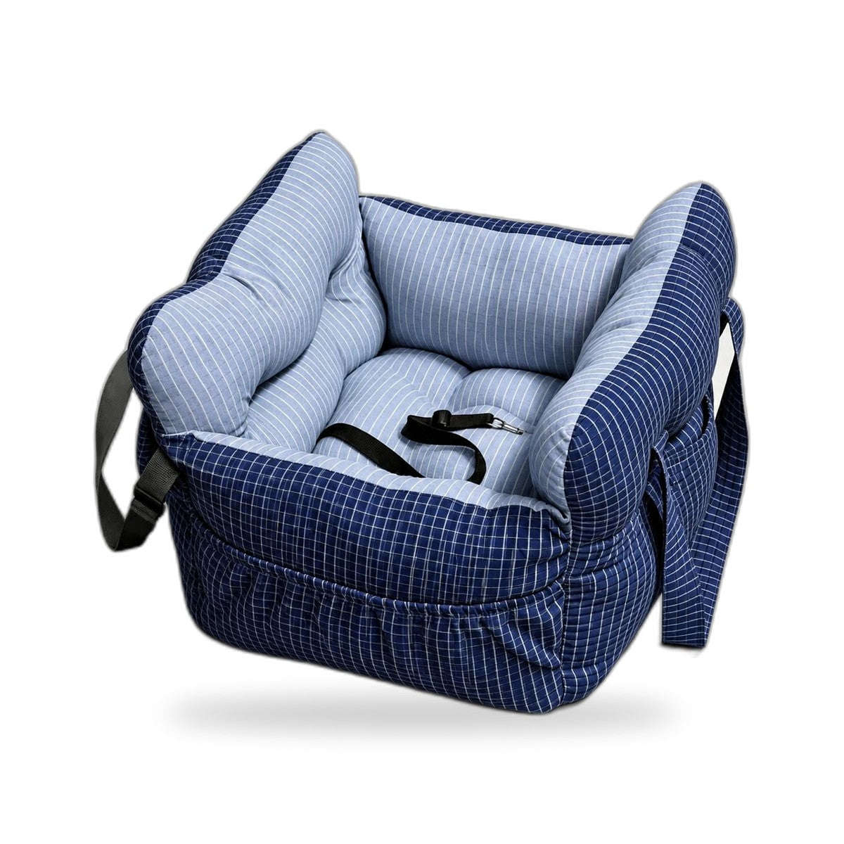 Pet car bed in navy check