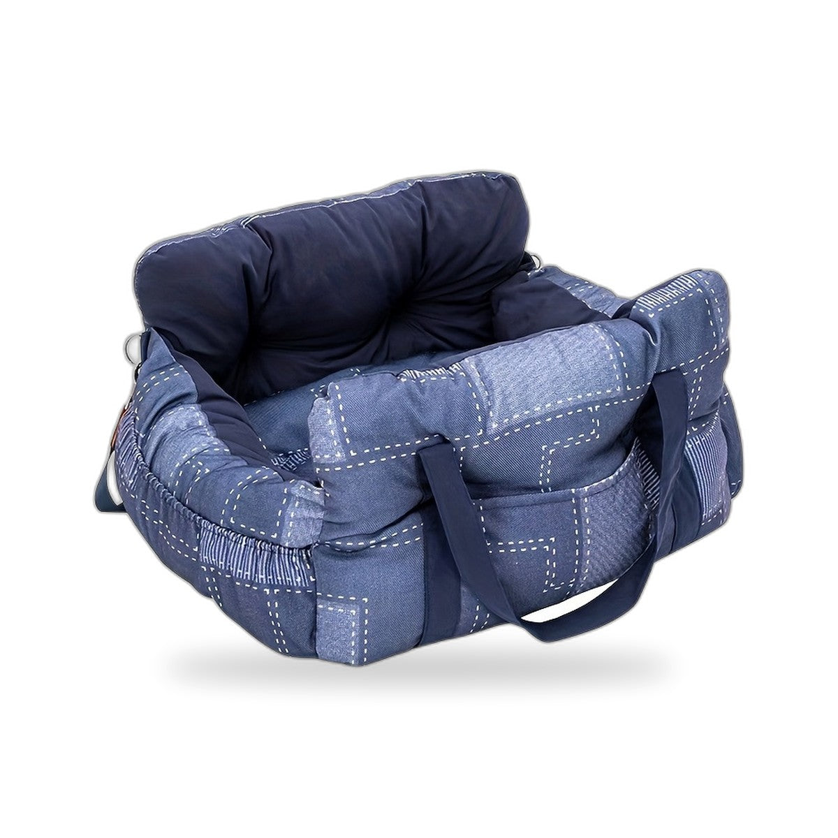 Pet car bed in dark denim