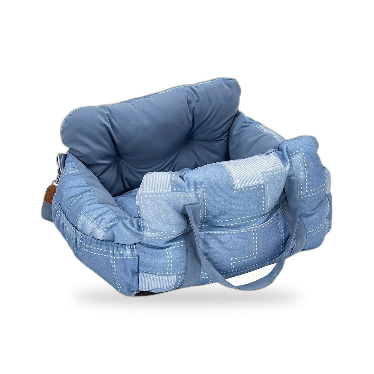 Pet car bed in light denim