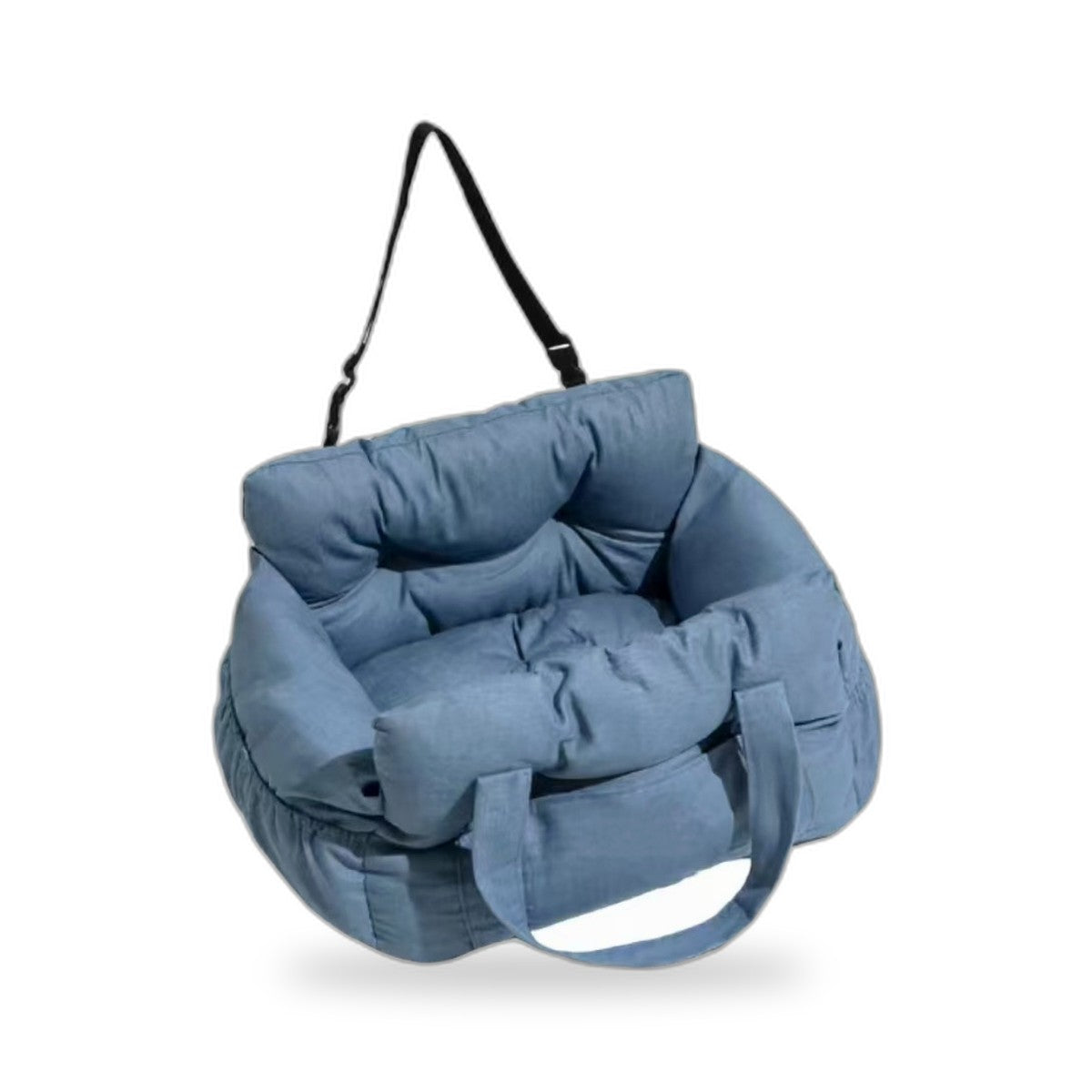 Pet car bed in denim blue